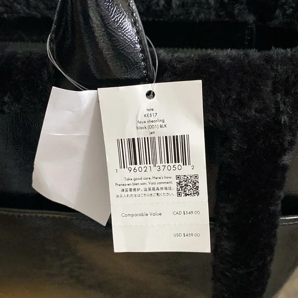 Kate Spade Black Tote large Faux Sherling KE517
